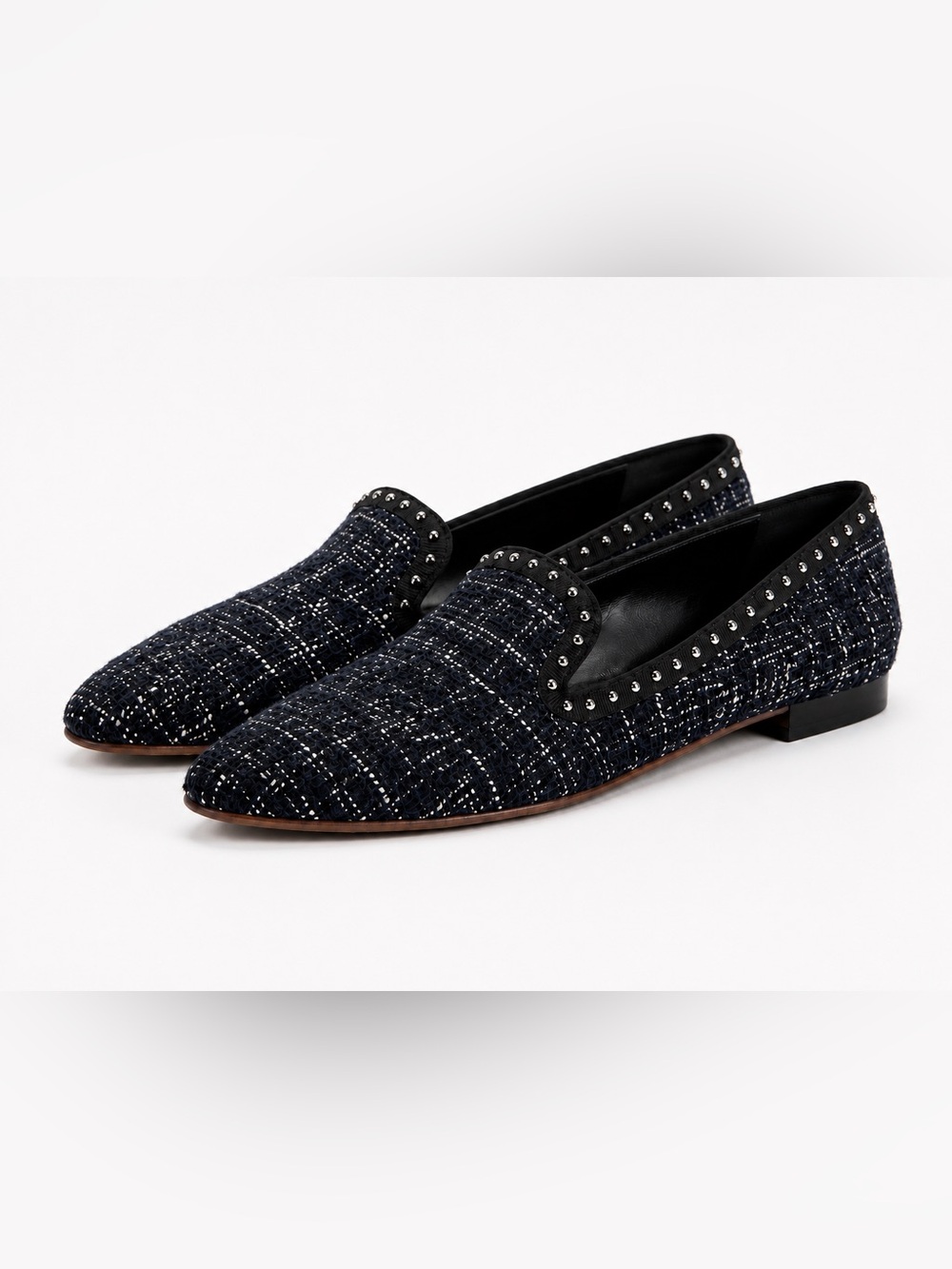 Maje Paris Tweed Studded Loafers Flats Navy EU 40 US 9-9.5